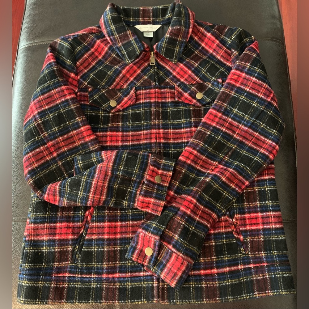 Christopher & Banks Women's Red Plaid Western Core Zip-Up Lumberjack Jacket Wool